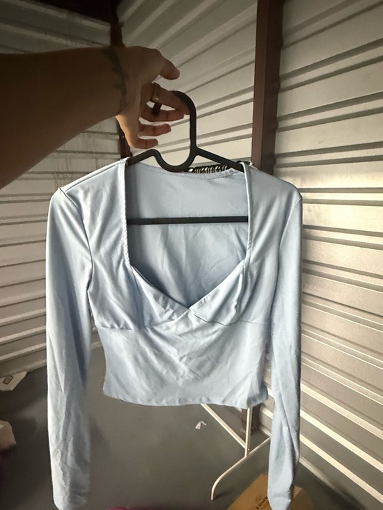Tops - Light Blue Long Sleeve V-Neck Women’s Top